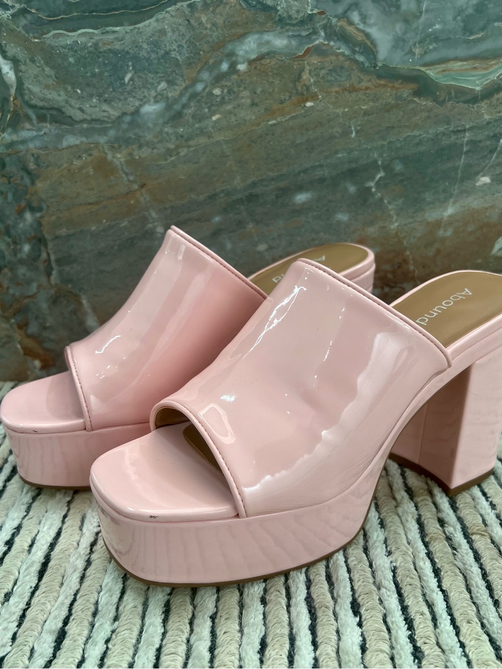 Abound Light Pink Patent Platform Mule Heels